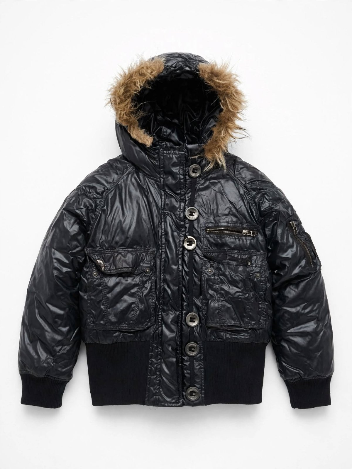 Manteau Doudoune Noir Brillant Fourrure - M - Comme Neuf 🖤