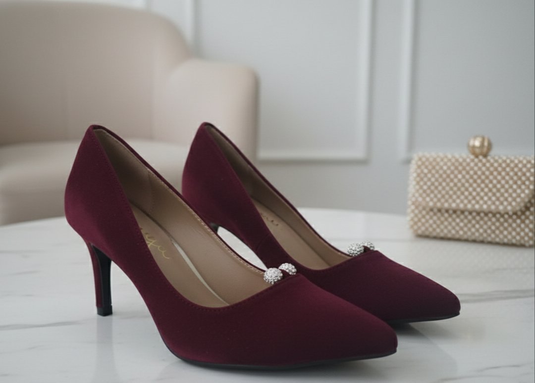 👠 Escarpins de soirée en Velours Bordeaux - Marque Maya 👠