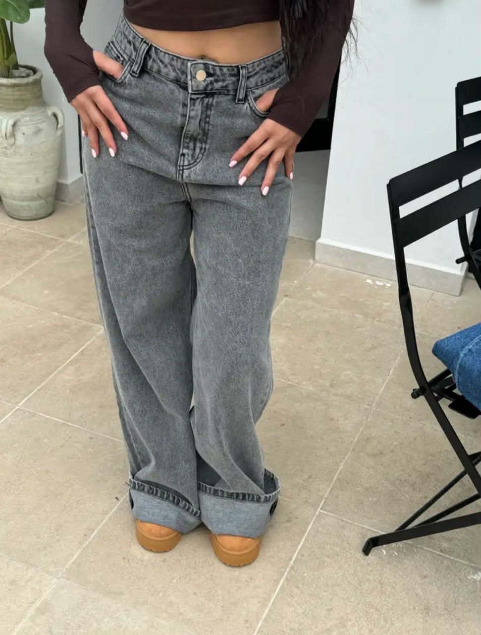 Jean wide leg gris taille haute