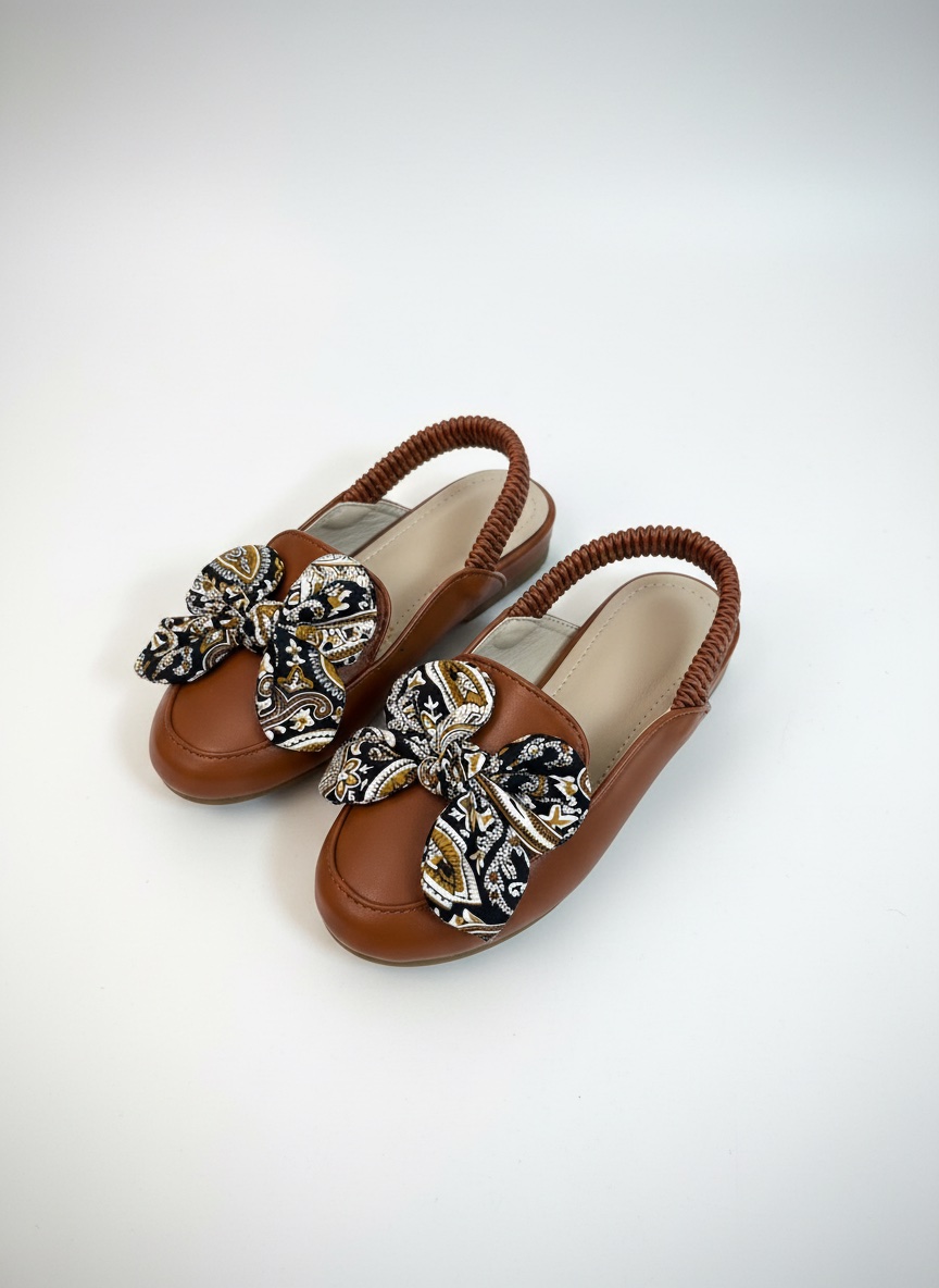 Ballerines fille marron avec nœud imprimé – Trop mignonnes 🤎🎀
