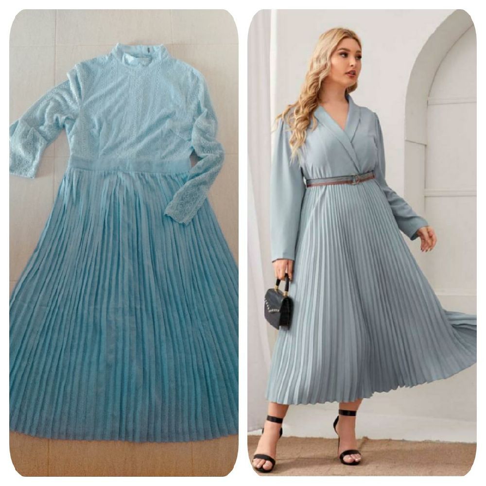 Robe longue plissée,colle roulé au dentelle 💦