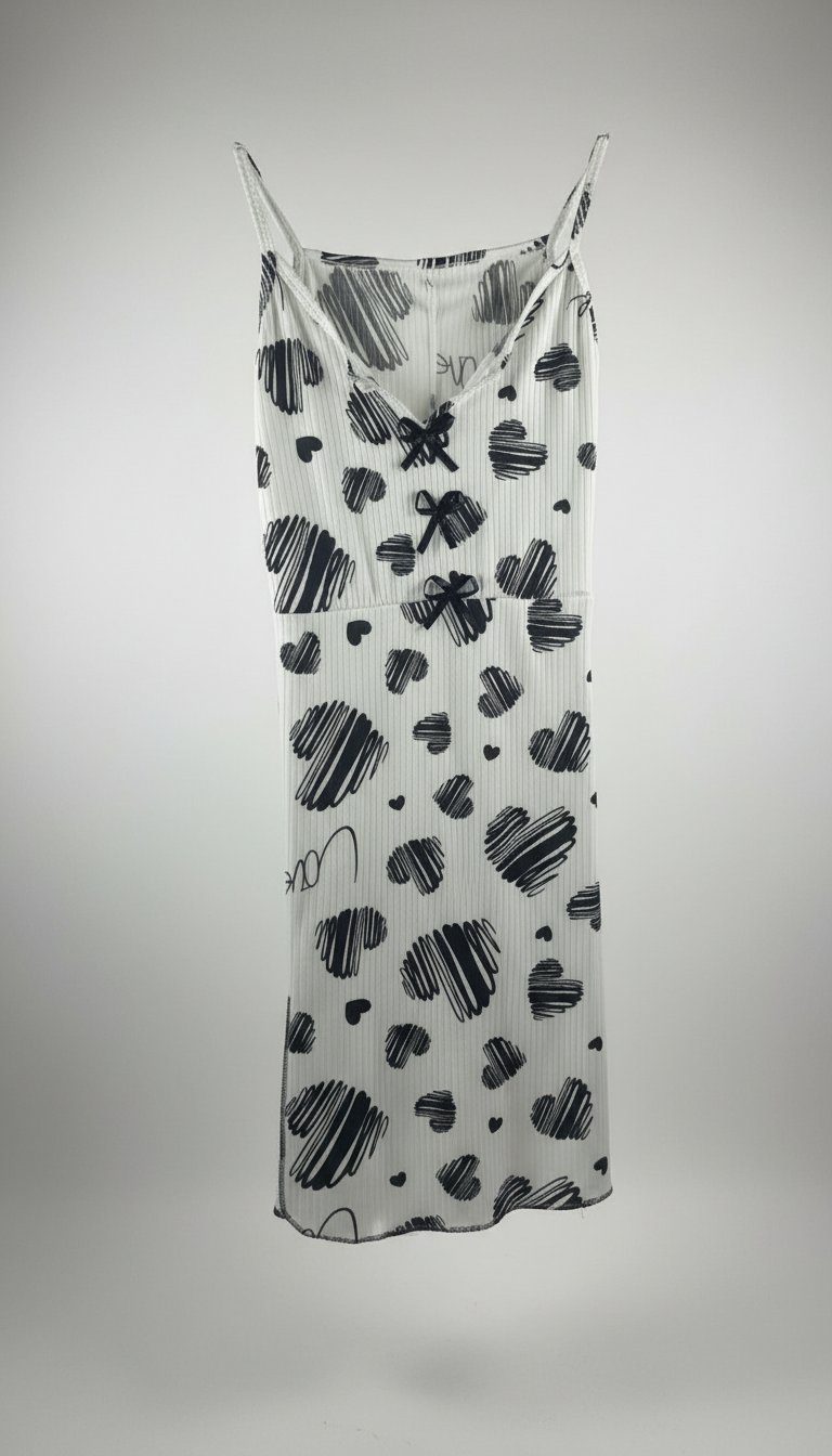 Nuisette feminine noir et blanc avec des coeurs