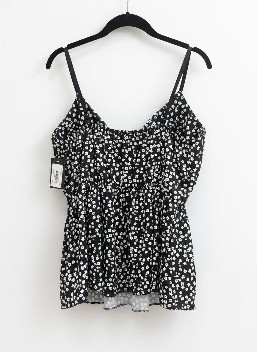 Top fleuri noir et blanc neuf avec étiquette – jamais porté