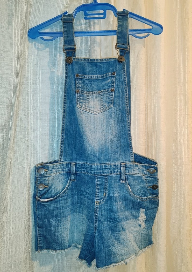 Salopette Short en Jean Denim – Effet Délavé