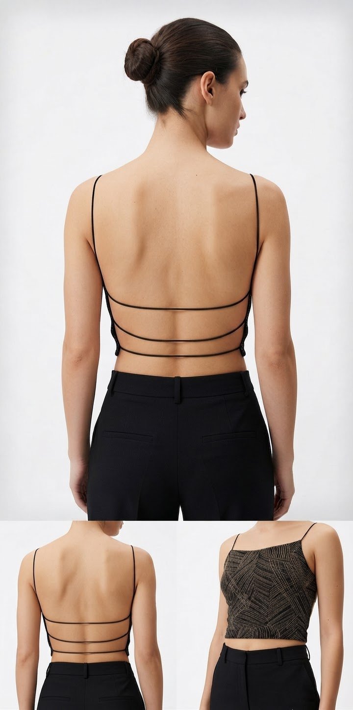 Crop top dos nu métallisé avec lanières fines