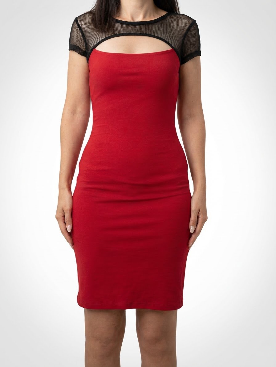 Robe de soirée rouge et noire avec tulle / tulle résille