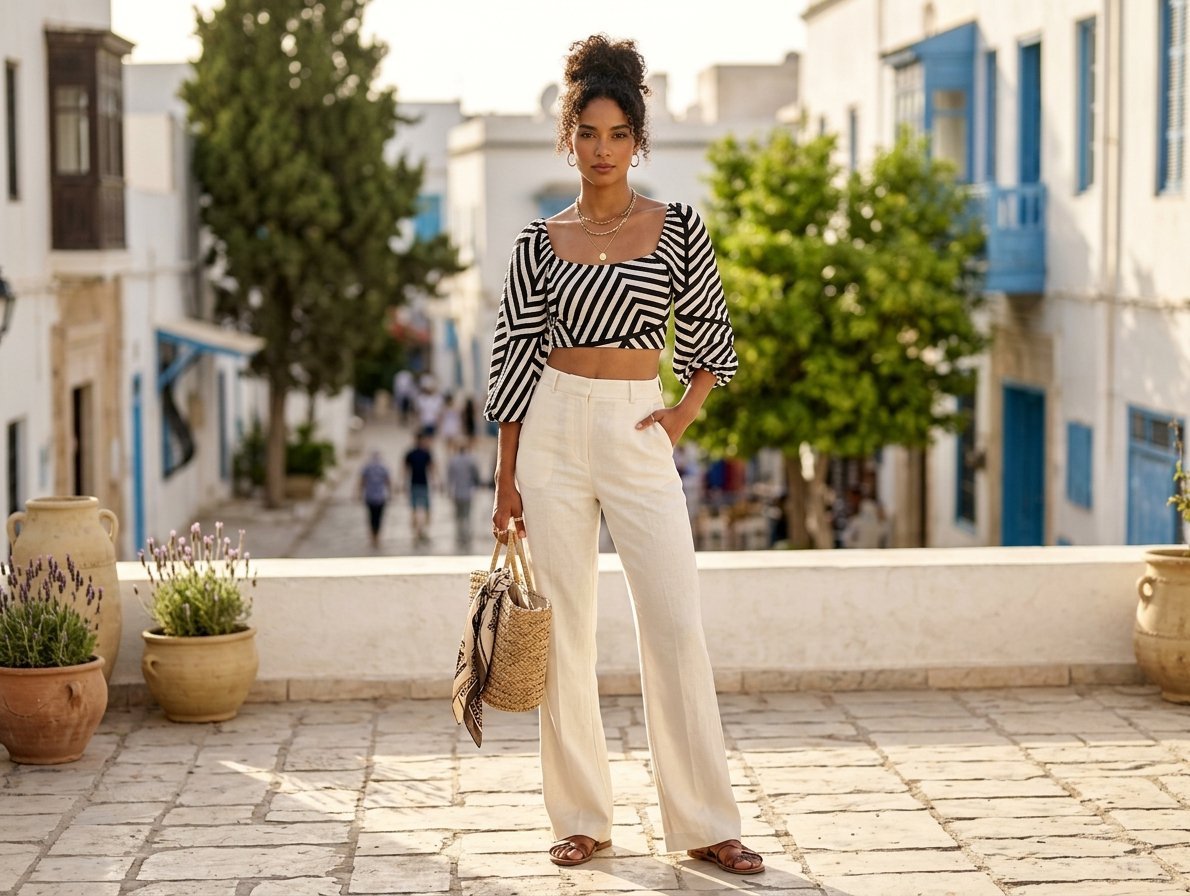 Crop top / Haut court Noir et blanc / Écru