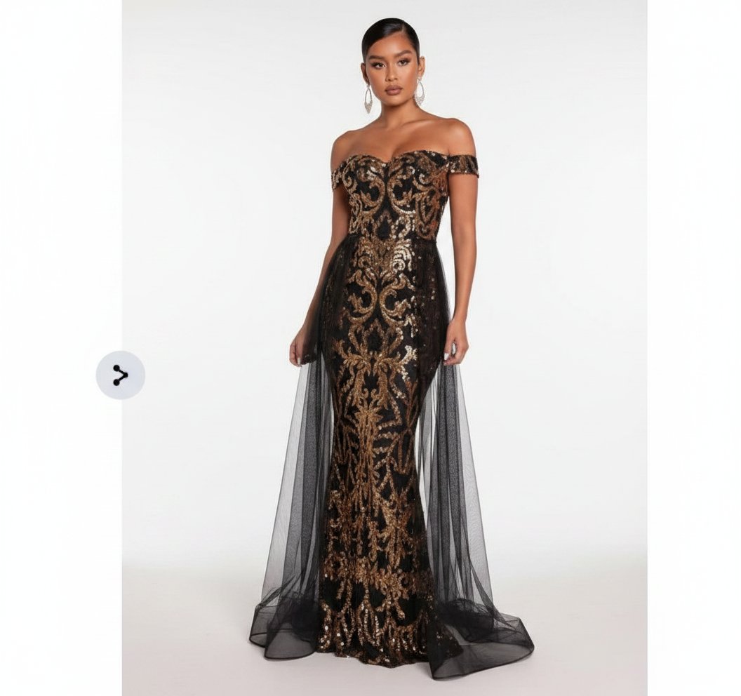 Robe de soirée noire & dorée – Taille M/L