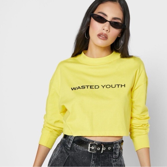 Sweat-shirt crop “Wasted Youth” - Jaune vif .