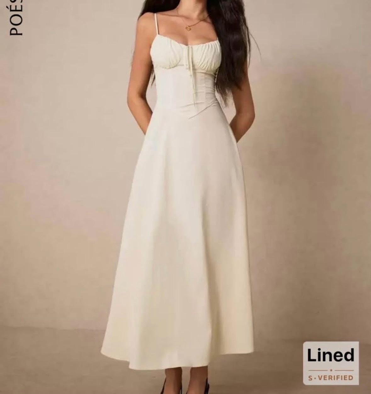 Poéselle Elegant Romantic Cream Maxi Dress With Sweetheart Neckline, Ruffle Detail For Party Vacation