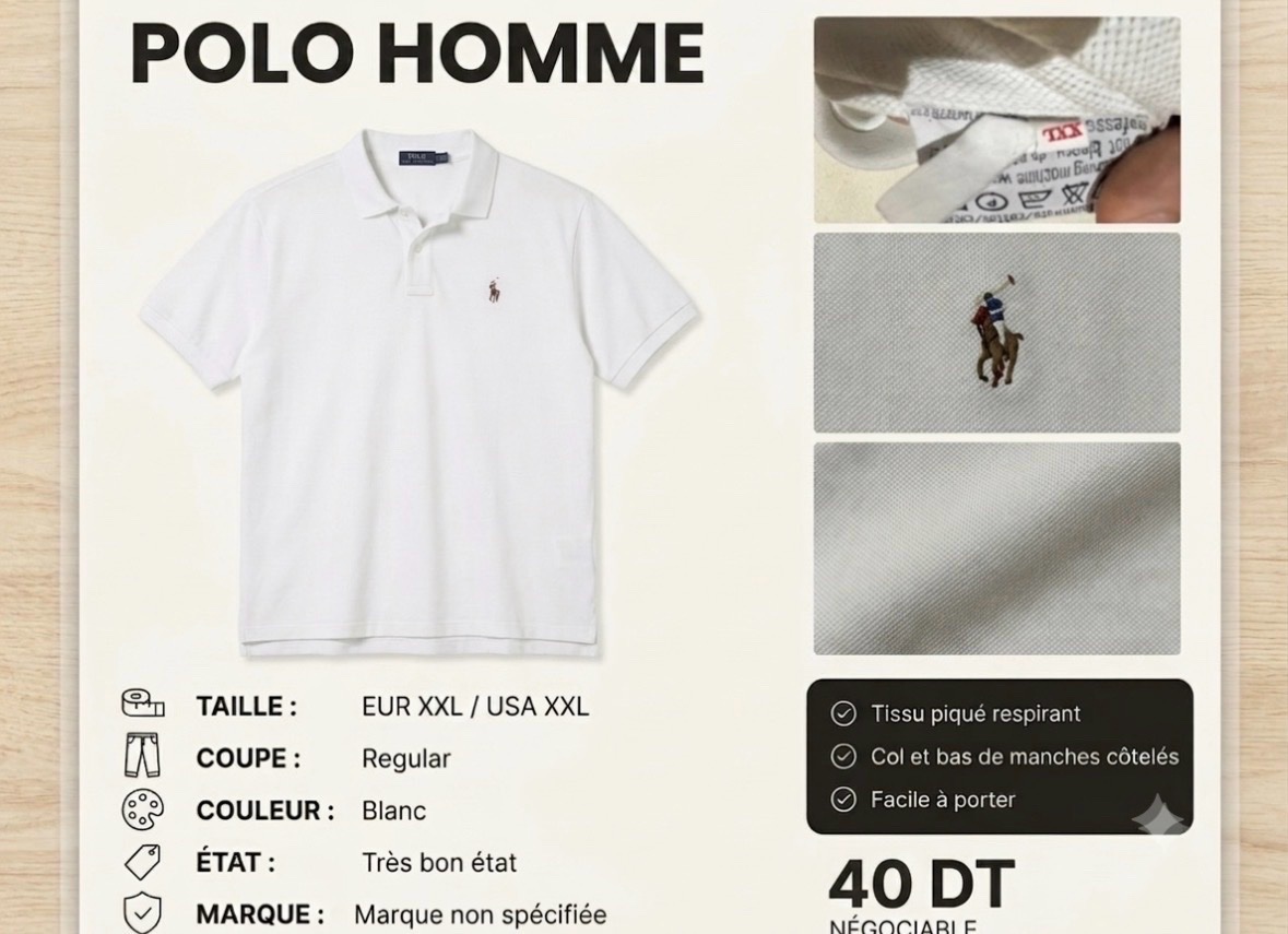Polo T-shirt ralph-lauren blanc  taille xxl-xl