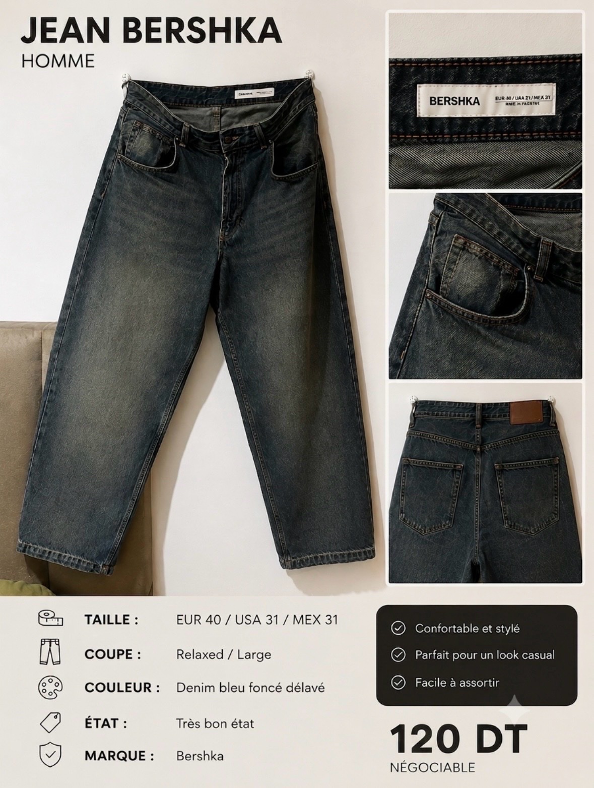 Baggy jean bershka taille 40 taill l