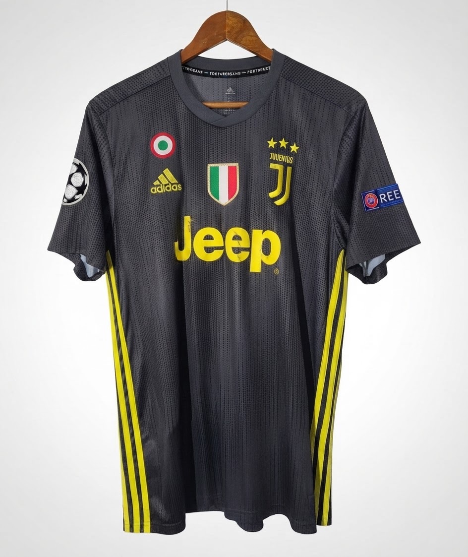 Adidas Jeep Juventus Third Away 18/19 UCL Ronaldo Black/Yellow Large Jersey VGUC