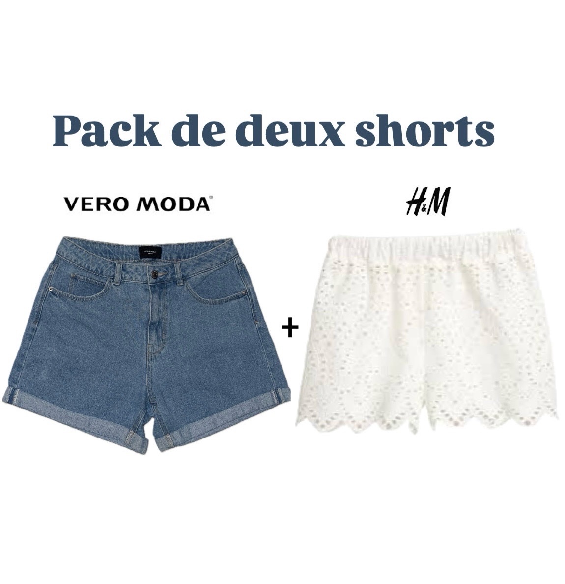 Pack de deux shorts denim Vero Moda et broderie anglaise H&M