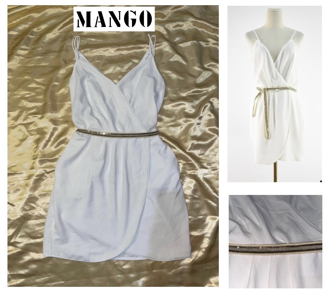 Robe Mango blanche avec ceinture dorée