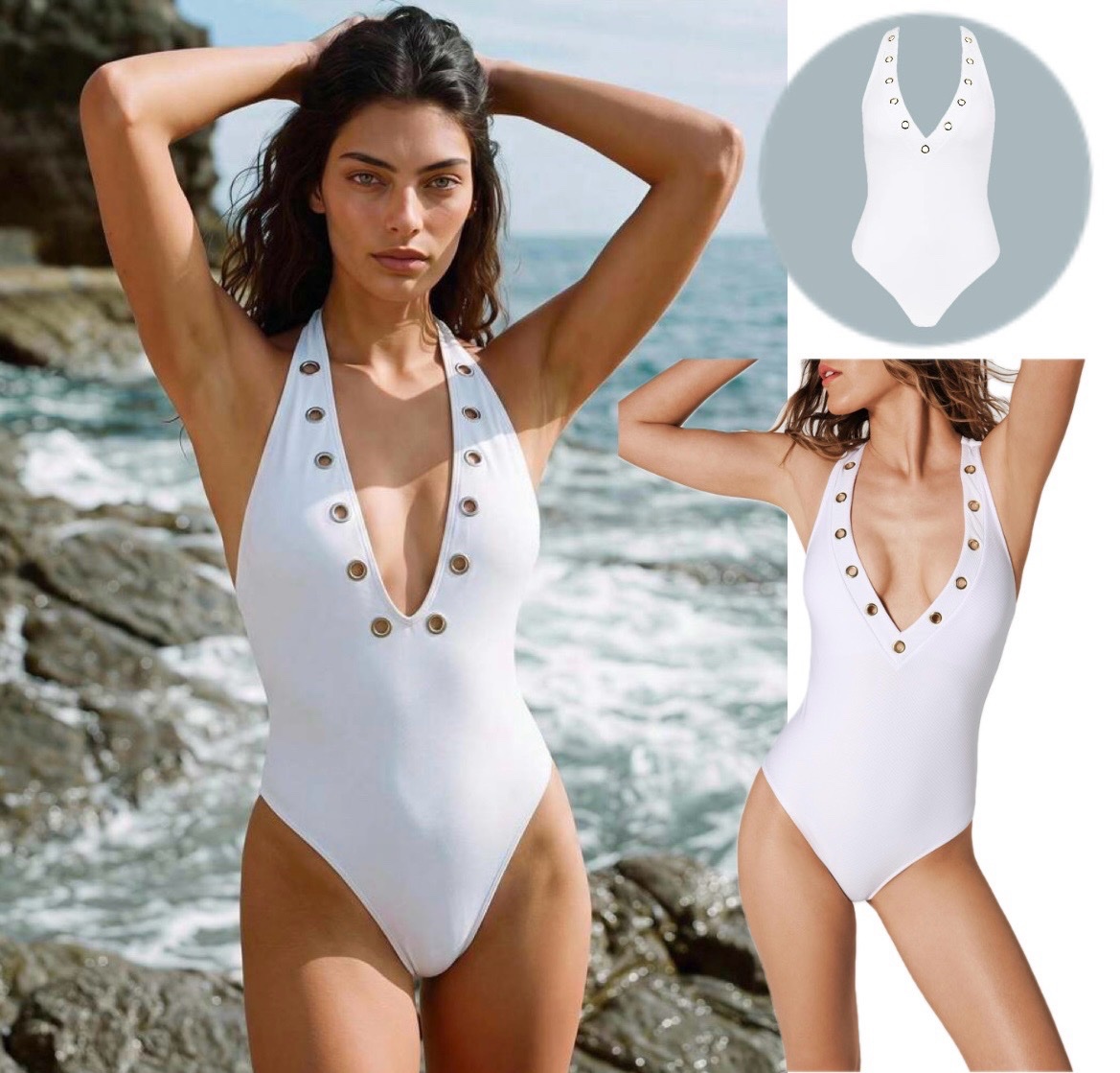 Maillot blanc avec details dorés Calzedonia  🤍💛
