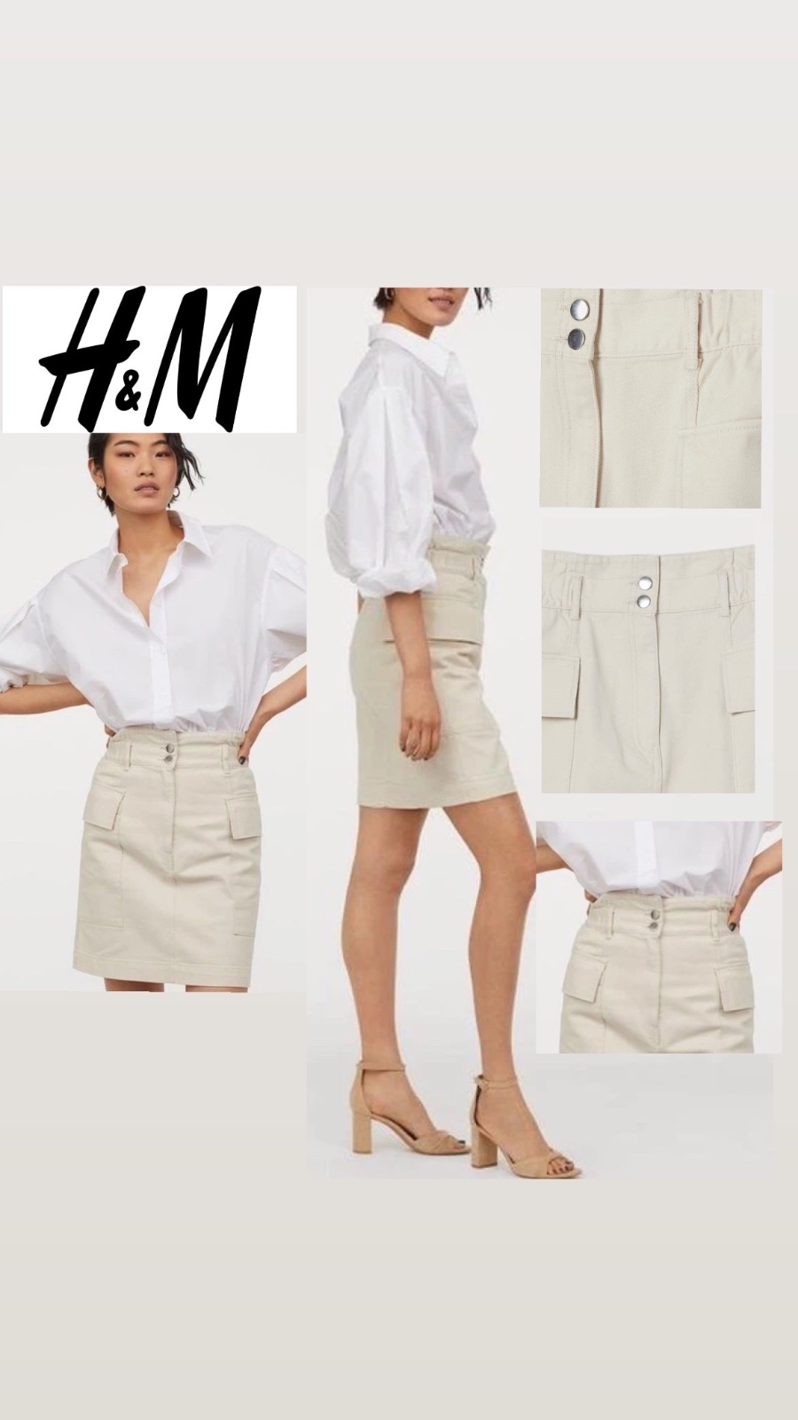 Jupe beige clair en Jean avec poches style cargo neuve 😍