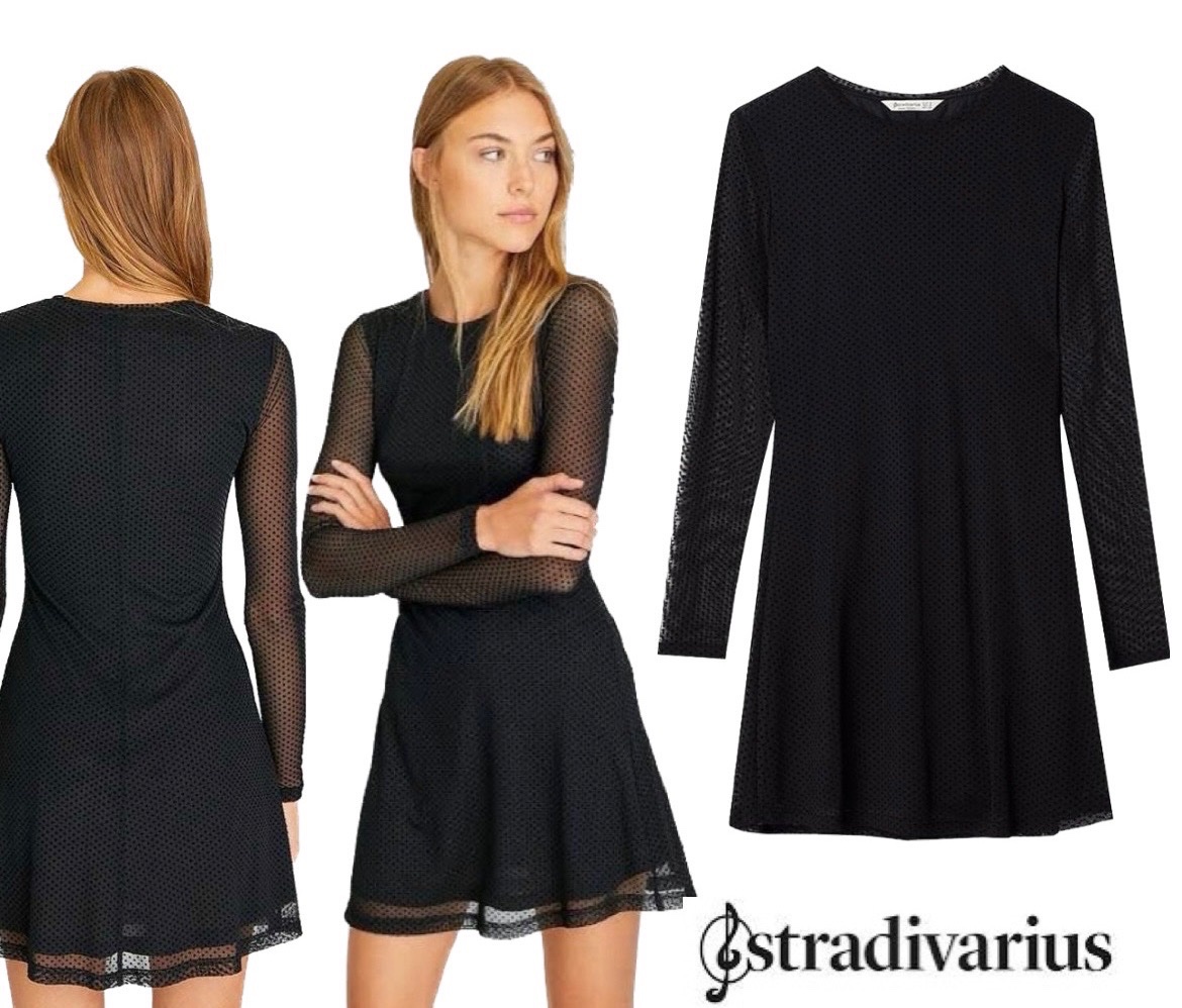 Robe élegante en tulle noire avec des points noirs 
