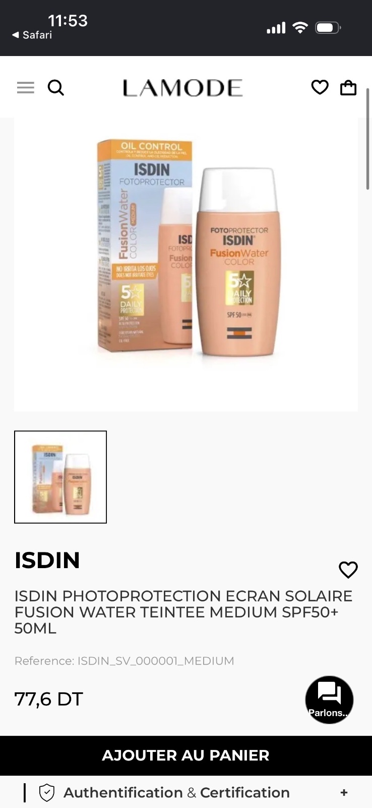 ISDIN PHOTOPROTECTION ECRAN SOLAIRE FUSION WATER TEINTEE MEDIUM SPF50+ 50ML