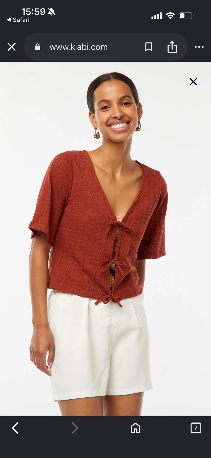 Tee-shirt cropped en maille pointelle ajourée - Terracotta