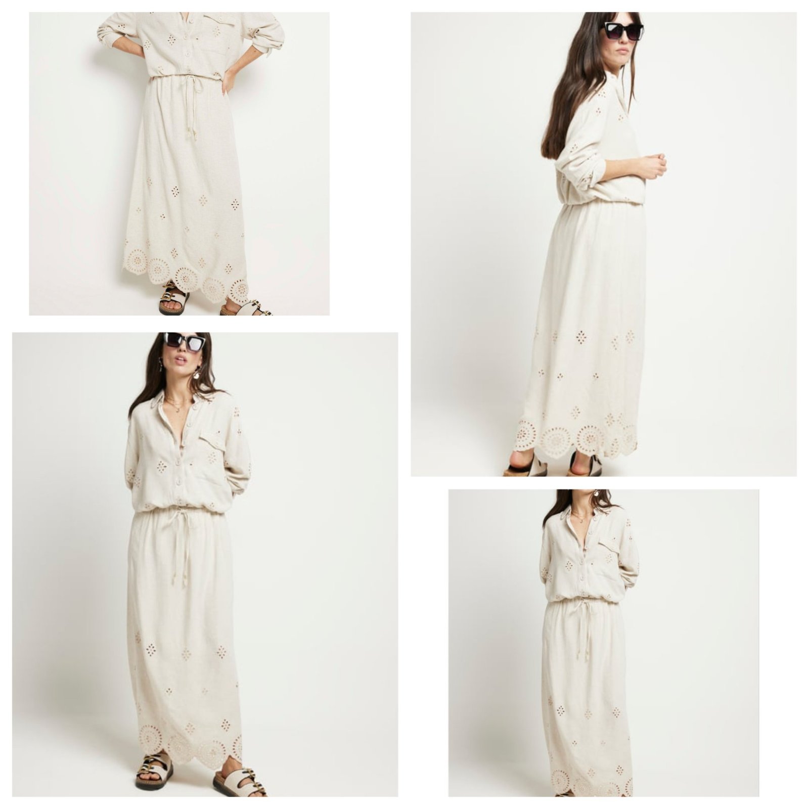 Jupe maxi femme River Island couleur pierre, mélange lin et broderie