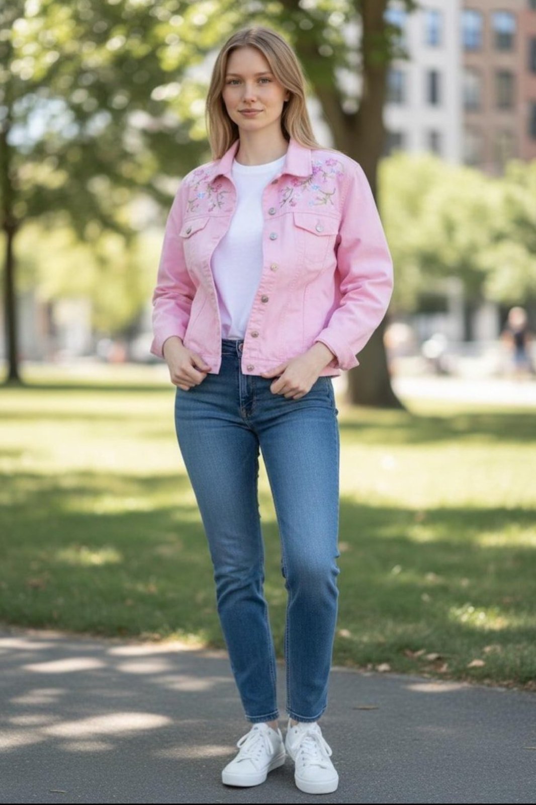 Veste jean rose brodée 
