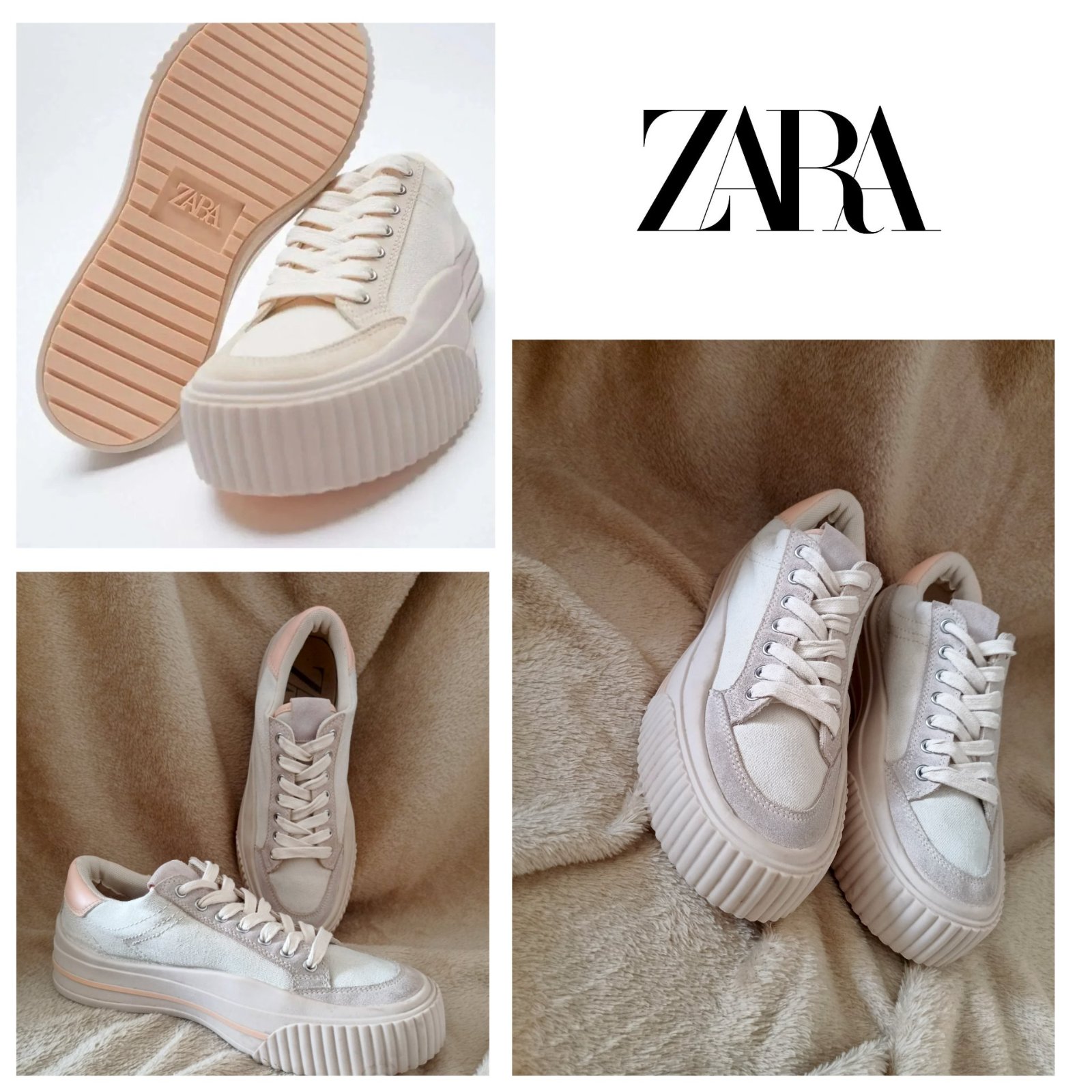 Baskets montantes Zara à semelle rose/écru