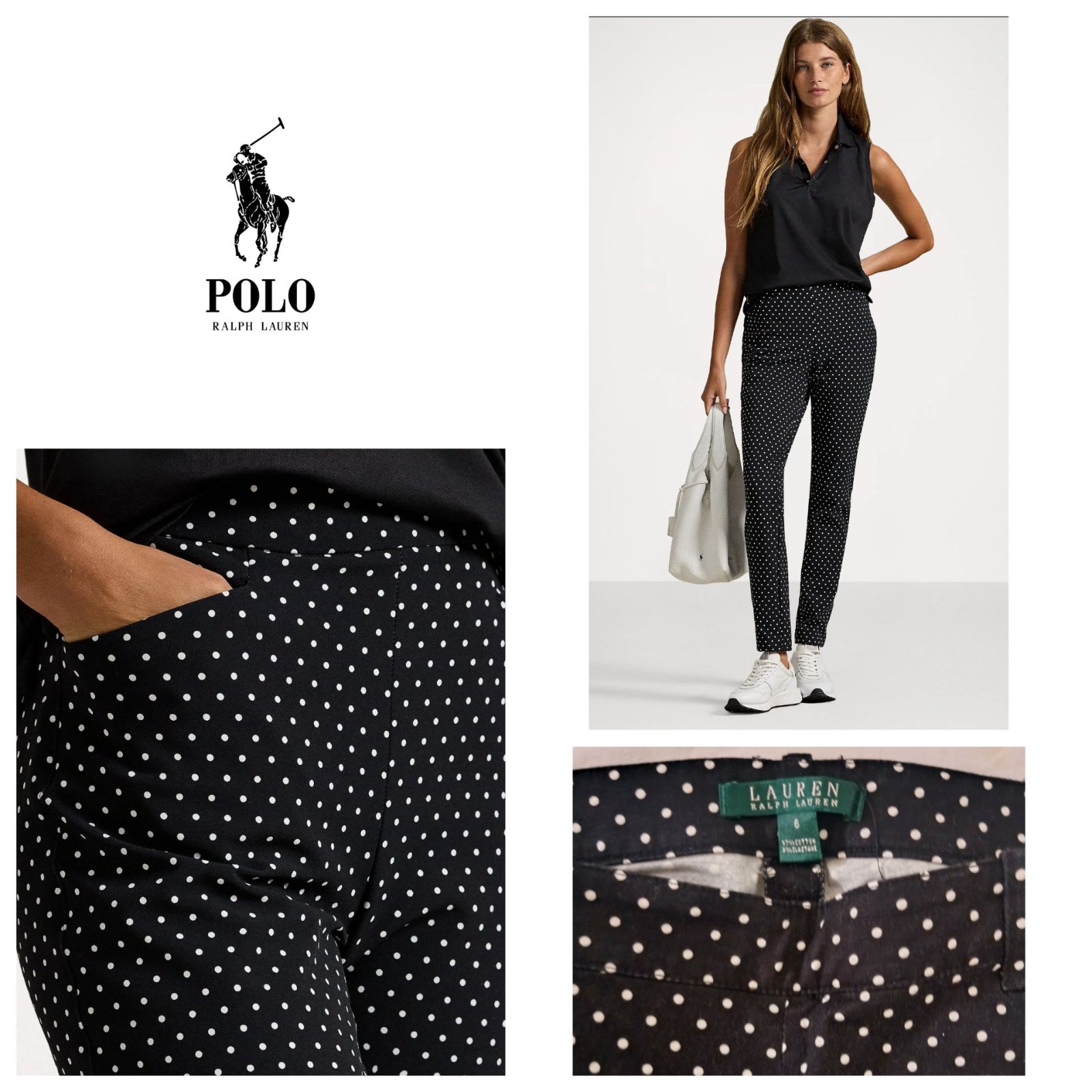 POLKA DOT STRETCH TWILL PANT - Pantalon classique - black