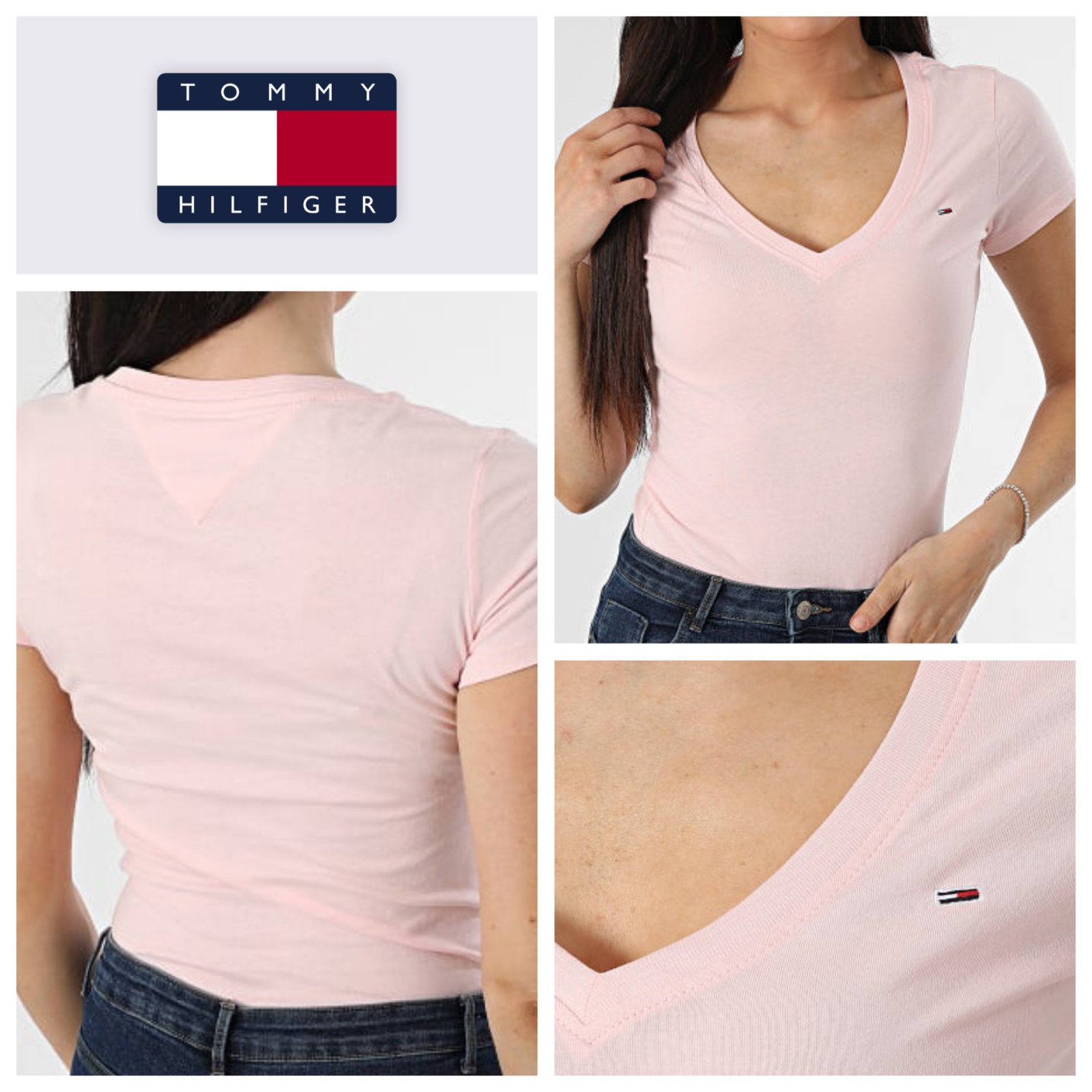 T-shirt col V rose claire Tommy Hilfiger etat neuf 