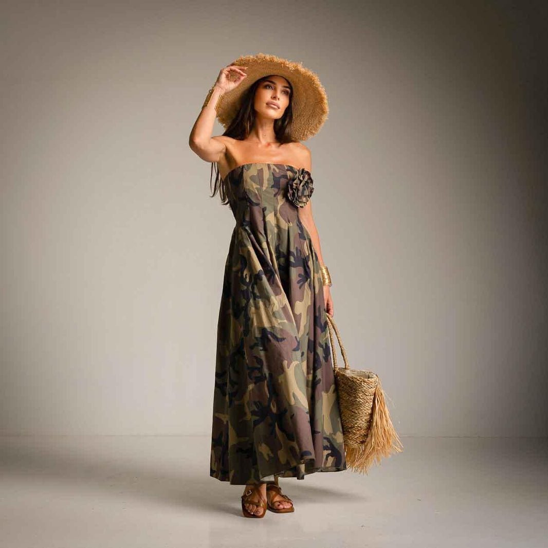 Robe bustier camouflage cotton 97% cotton 