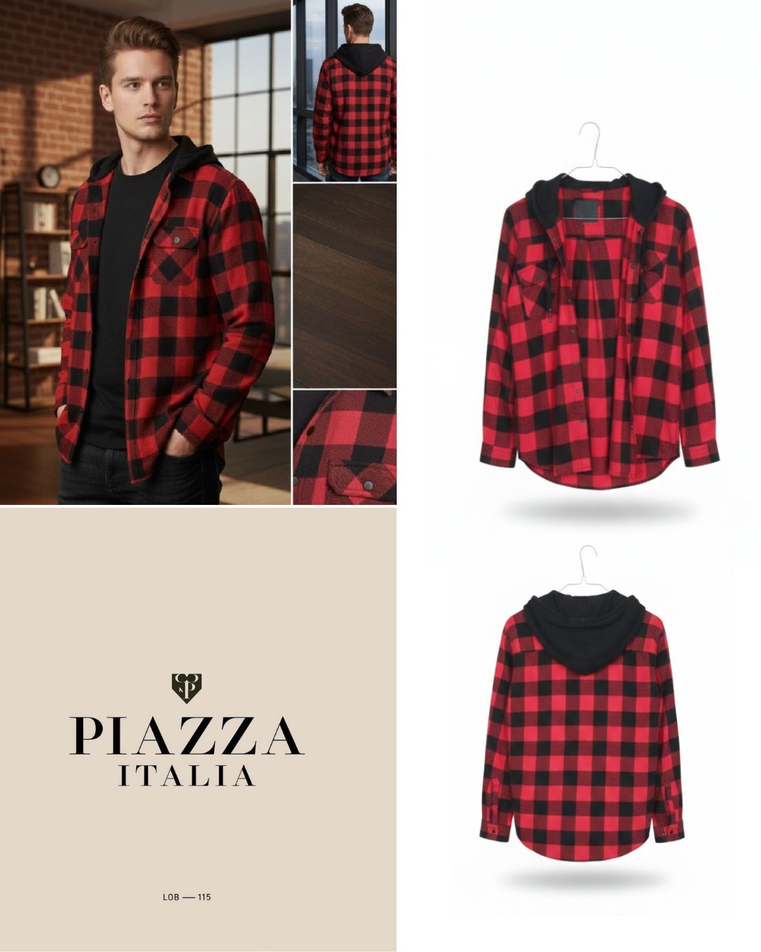 Chemise carreaux rouge-noir Piaza italia