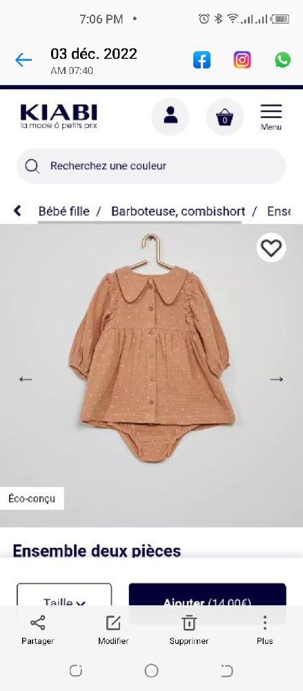 Robe bebe deux pièces kiabi en tres bon état 18 mois