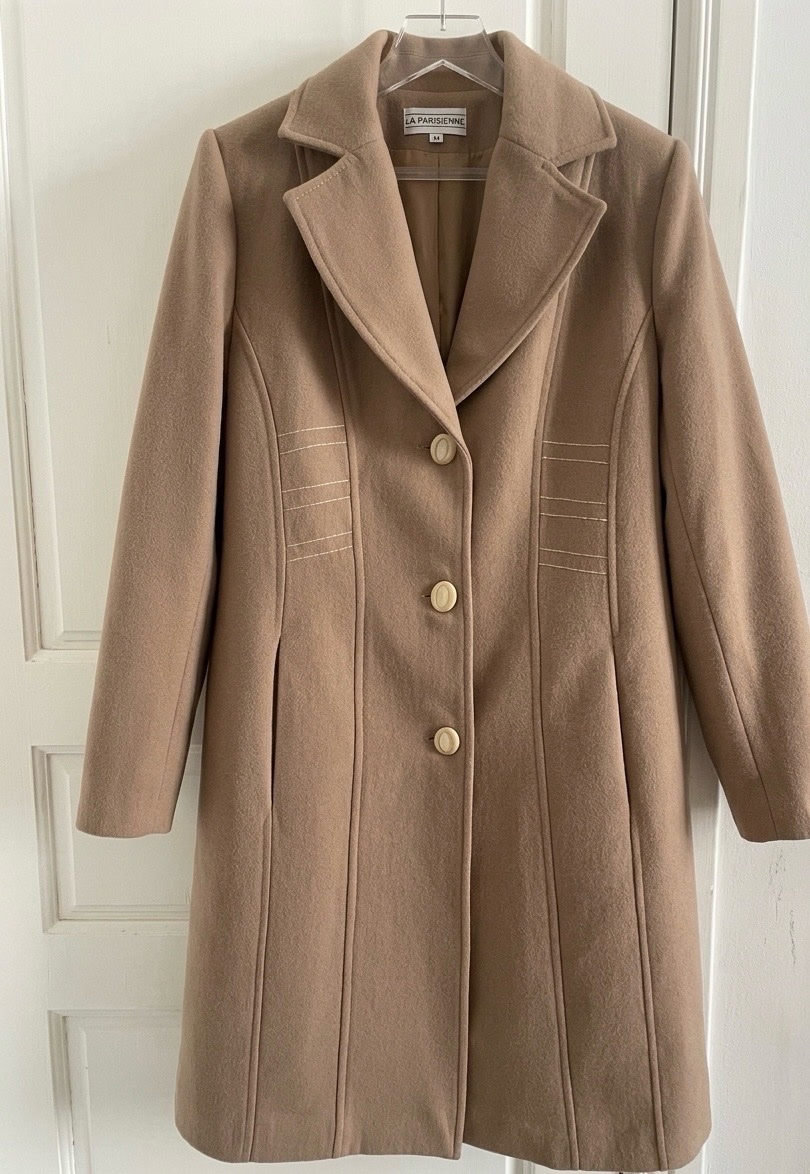 Manteau long neuf beige camel – élégant et cintré
