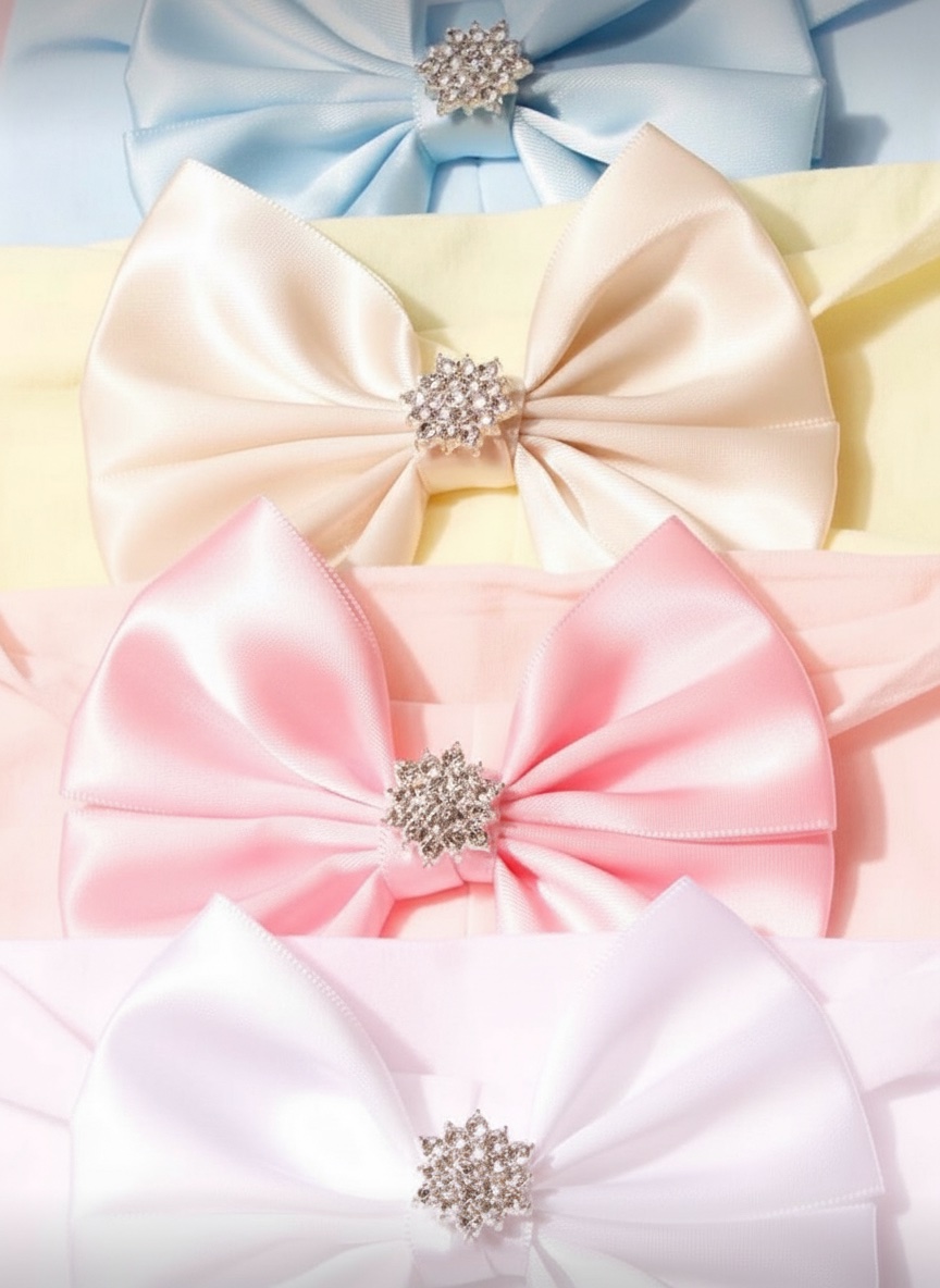 Des bandeaux pour bébé avec un nœud (ruban) et un strass au centre. 🎀