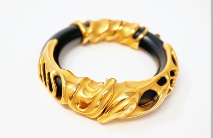 Bracelet Jonc Sculptural – Design Organique Or & Noir