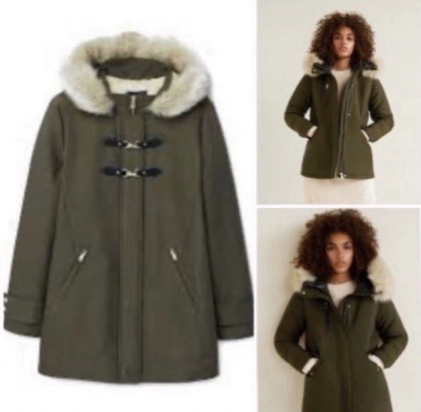 manteau vert militaire avec capuche en fourrure