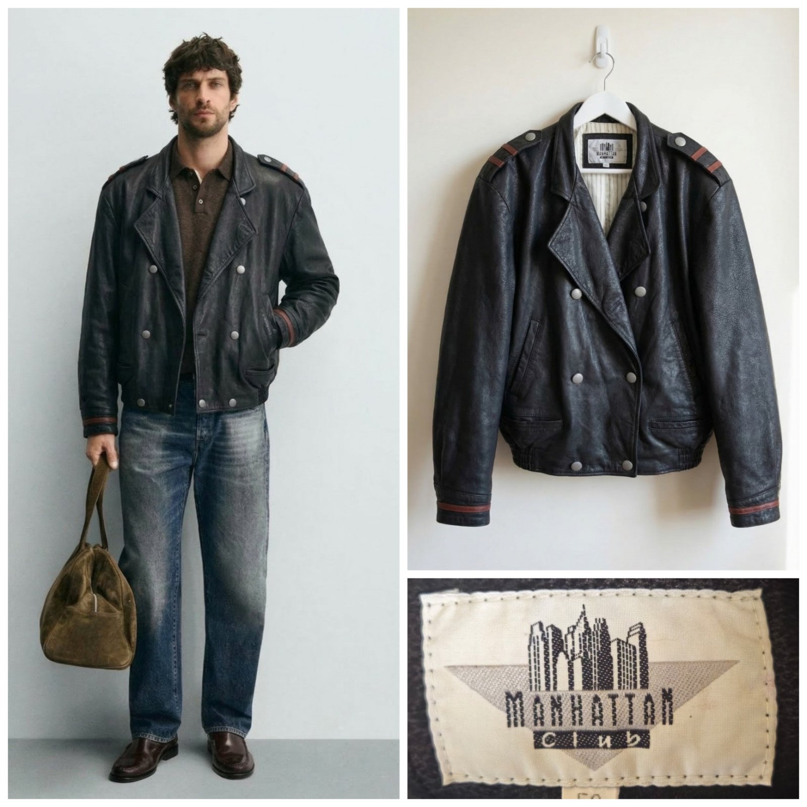 Veste cuir noir MANHATTAN club taille L