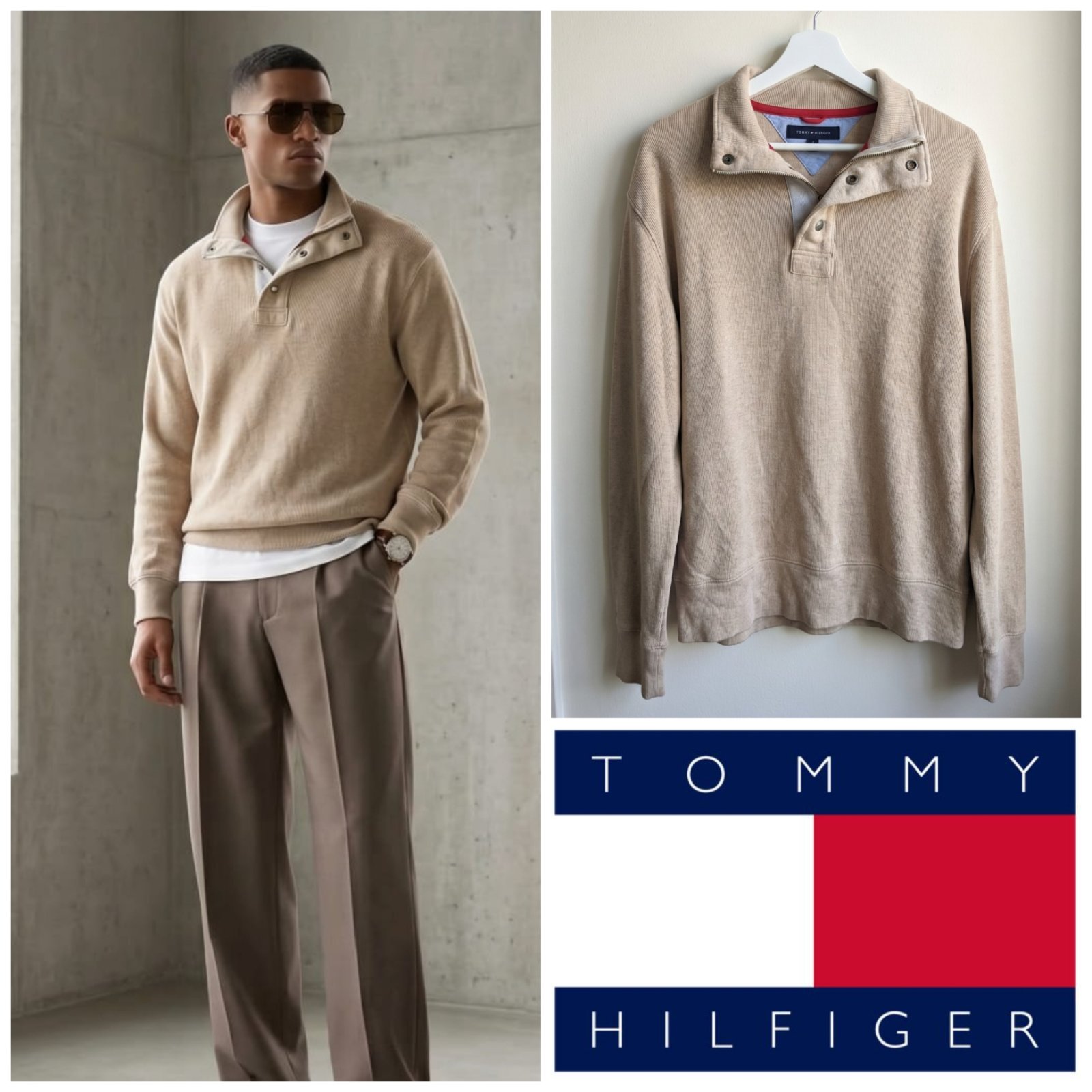 Pull beige TOMMY HILFIGER pour homme taille M