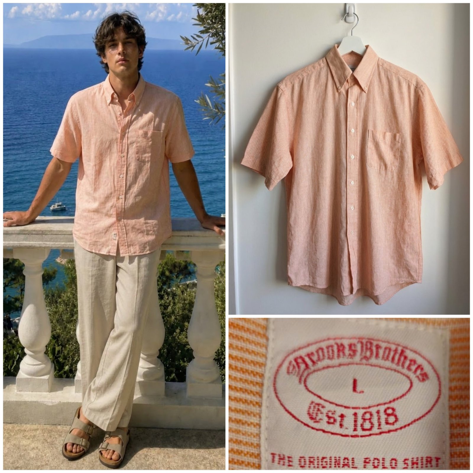 Chemise rayée ( peche et blanc) BROOKSBROTHERS en Lin taille L