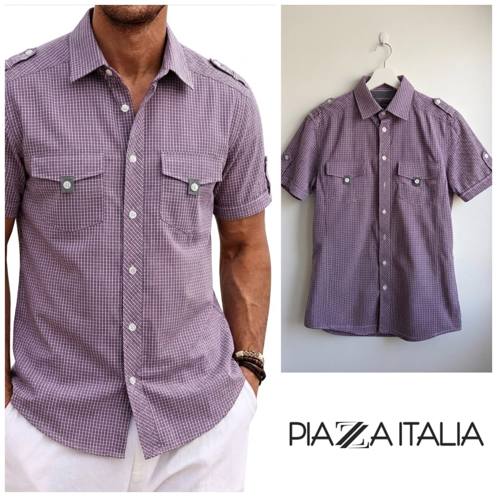 Chemise demi-manches carreaux PIAZZA ITALIA pour homme taille L