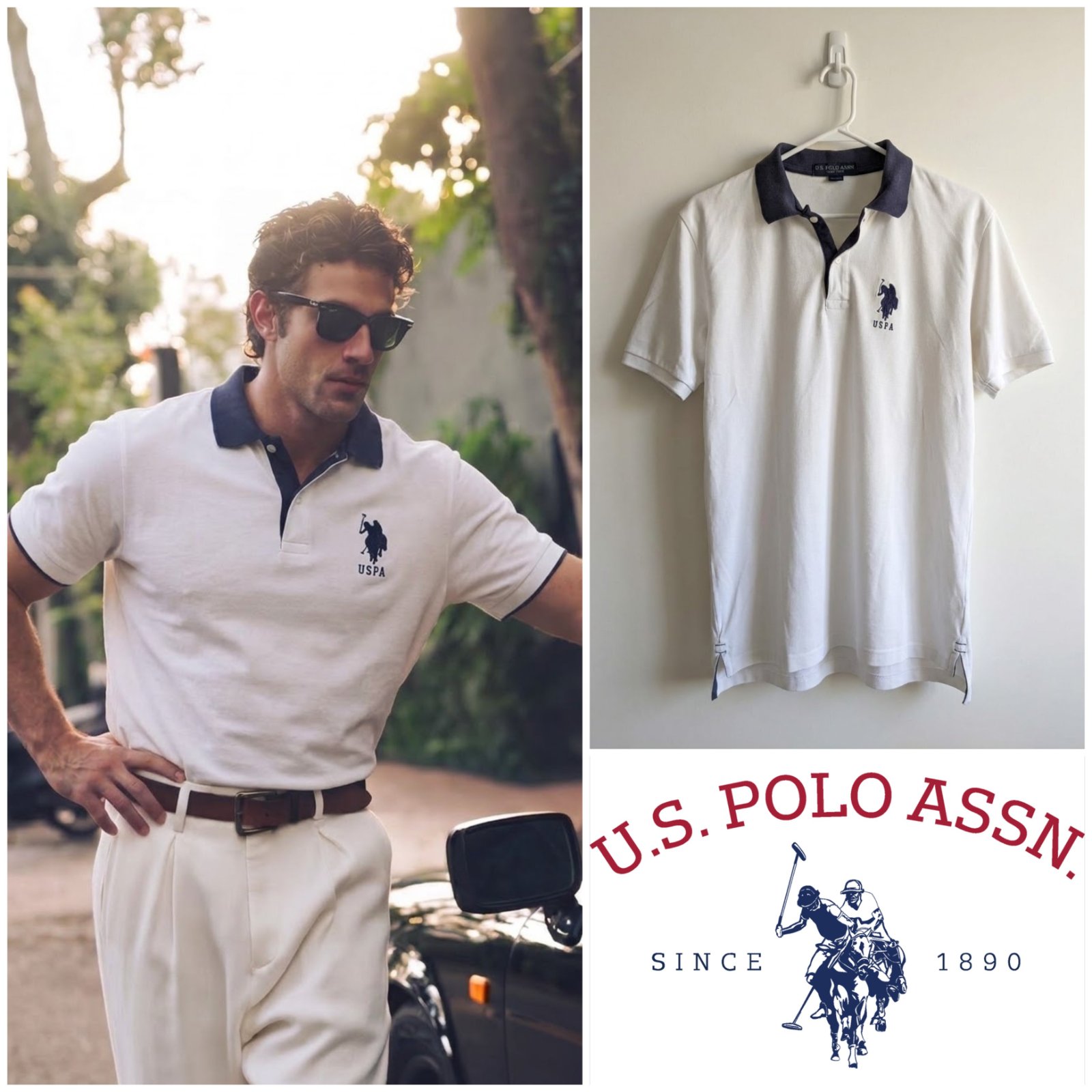 Polo blanc US POLO ASSN. Pour homme taille L