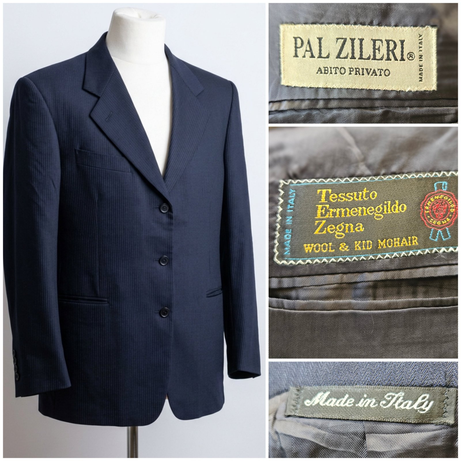 Blazer bleu foncé PAL ZILIERI avec tissu de très haute qualité ERMENEGILDO ZEGNA taille 52 (équivalent à la taille L)