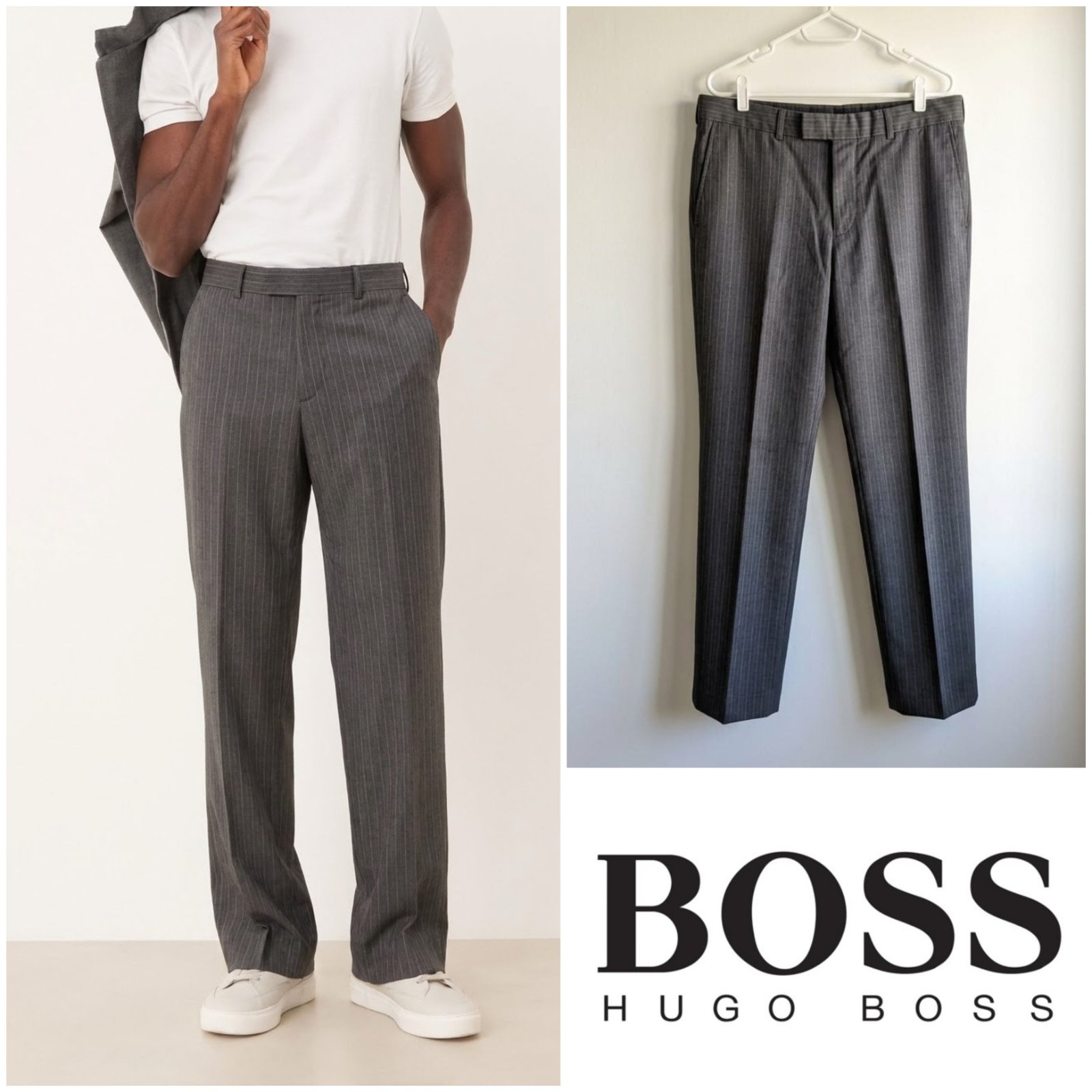 Pantalon HUGO BOSS gris rayé pour homme taille 44FR (Taille M)