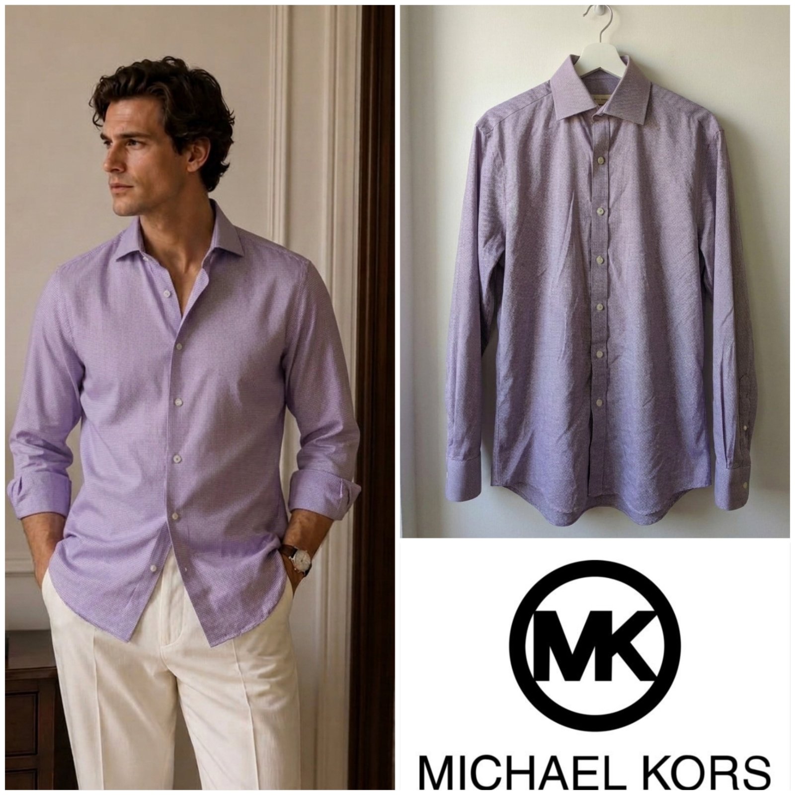 Chemise violet Michael Kors pour homme taille XL (16.5)
