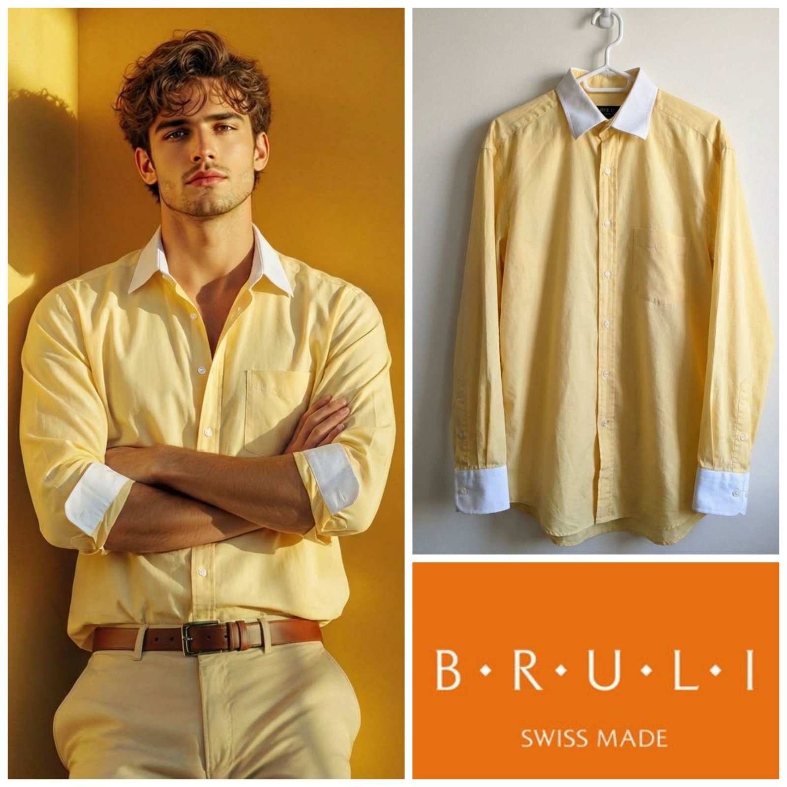 Chemise Jaune B.R.U.L.I taille 41 (équivalent à la taille L)