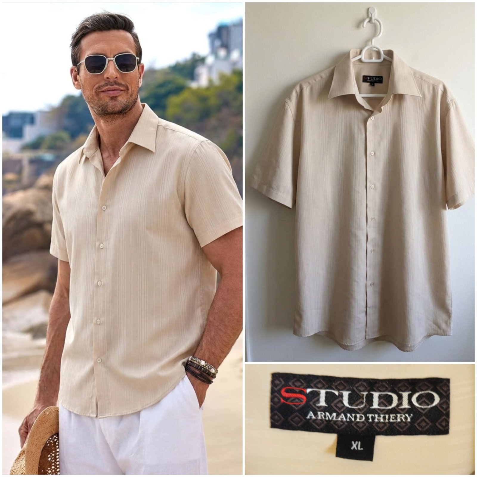 Chemise demi manches beige pour homme taille XL