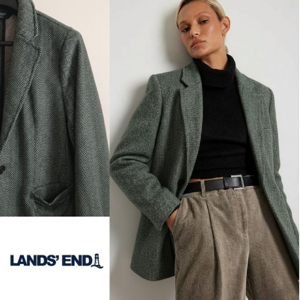 Blazer  pour Femmes Taille L élégant à motif chevron – vert/gris. Marque:LANDS END