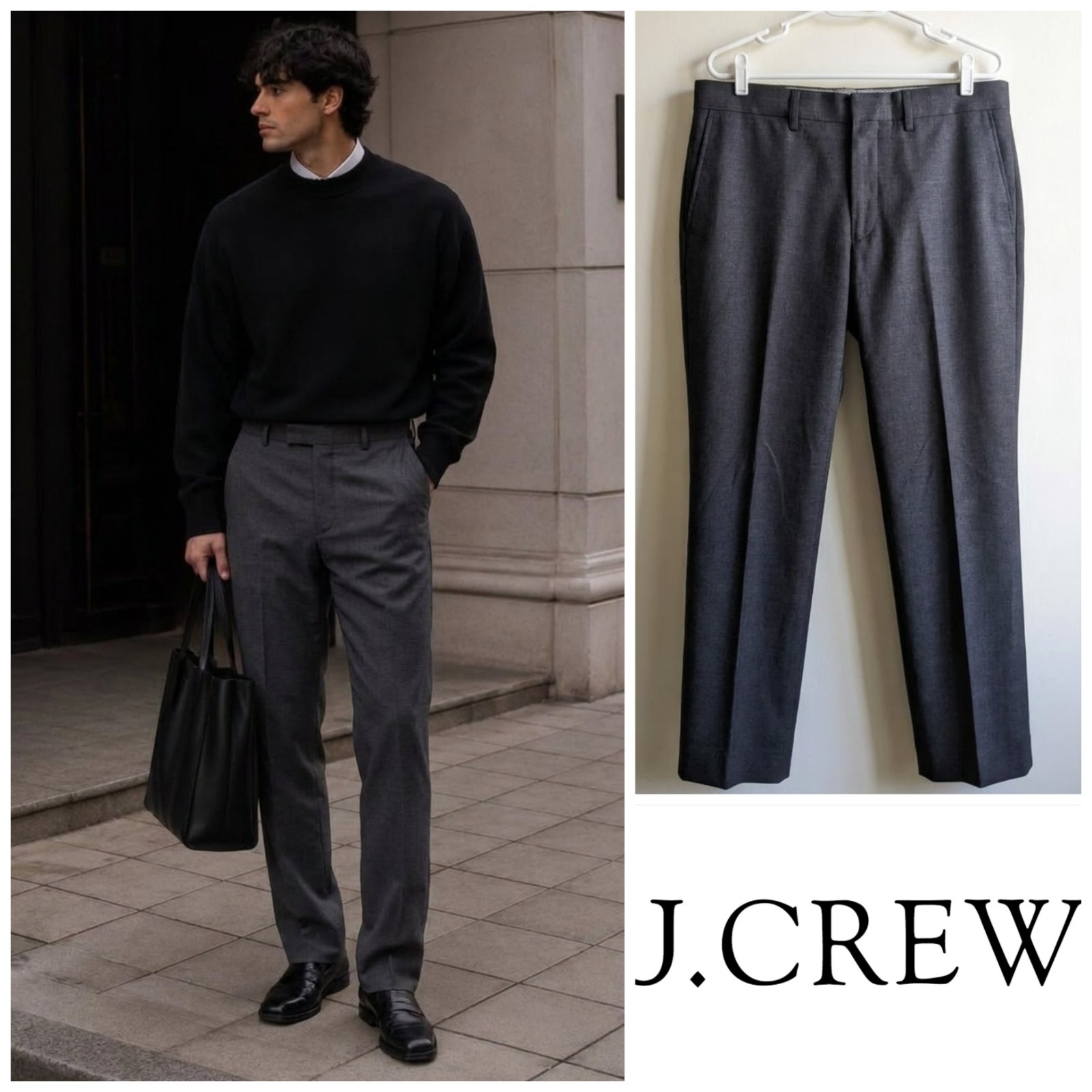 Pantalon de costume J.Crew gris anthracite pour homme taille W34 L30 (US) / 44 (FR) – 100% laine, Classic Fit