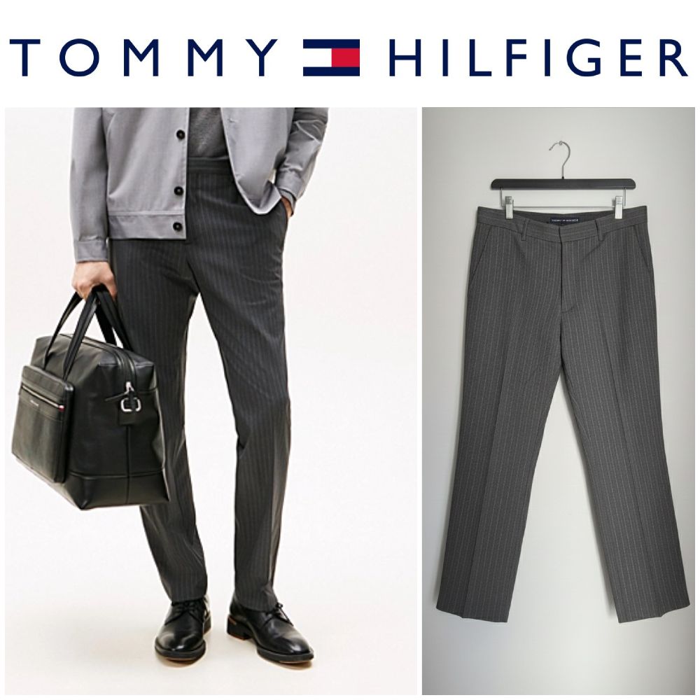 Pantalon TOMMY HILFIGER gris a rayures fines pour homme taille 42