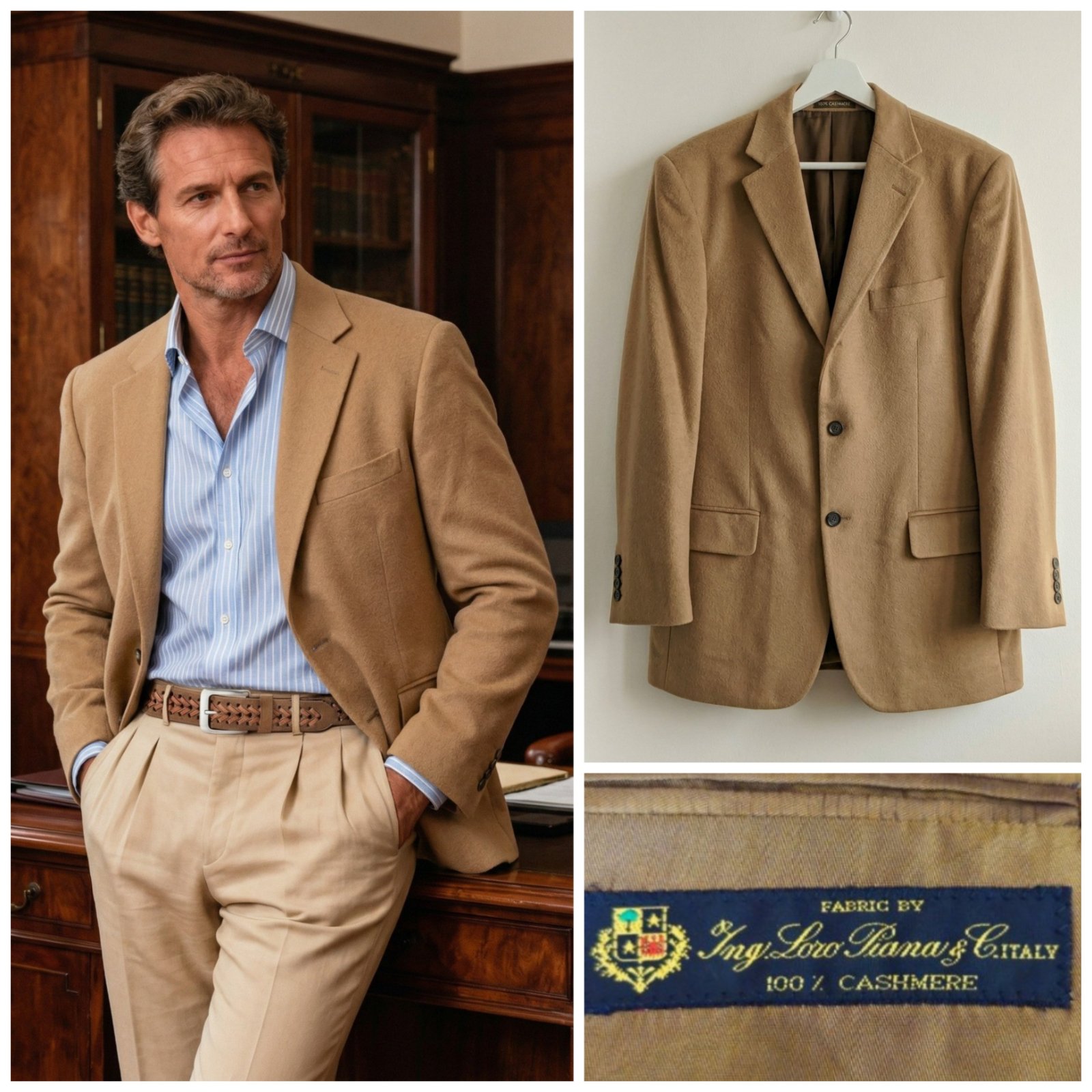 Blazer beige LORO PIANA 100% cachemire pour homme taille 52 L/XL